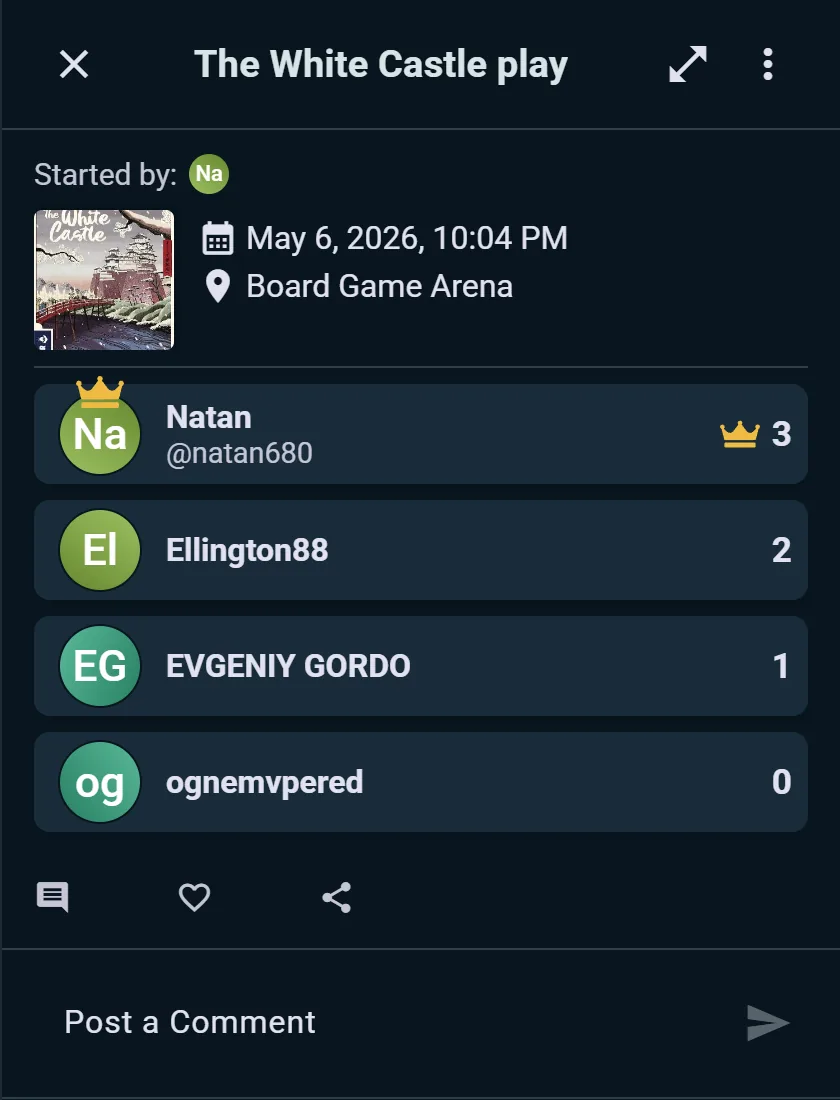A play synced from Board Game Arena, placements included
