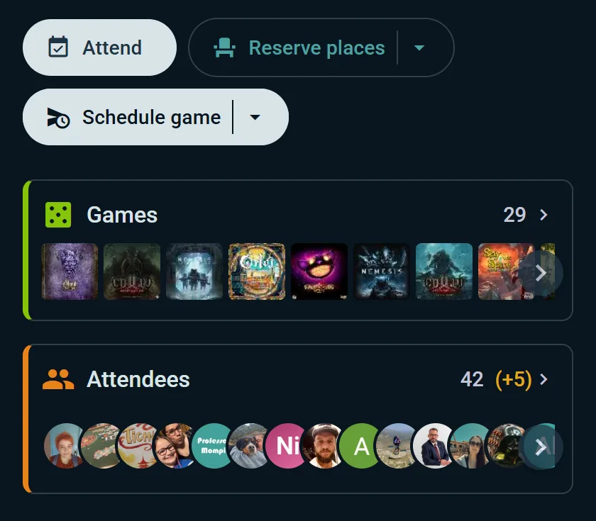 The proof on one screen: 29 games scheduled, 42 attending and 5 more on the waitlist
