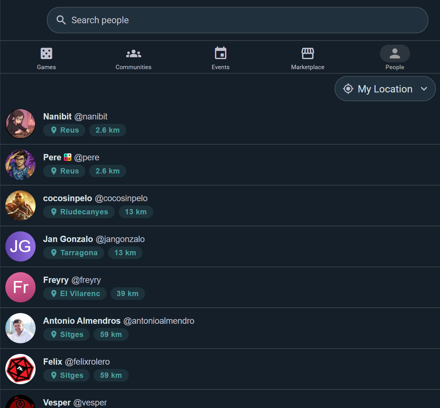 Explore People, with players near you to follow