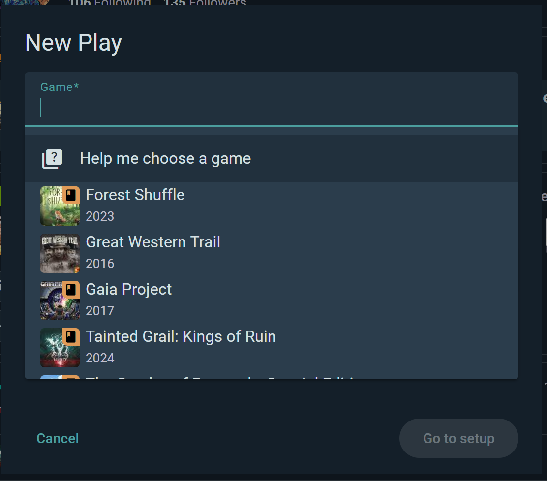 Starting a play: pick the game and head to setup