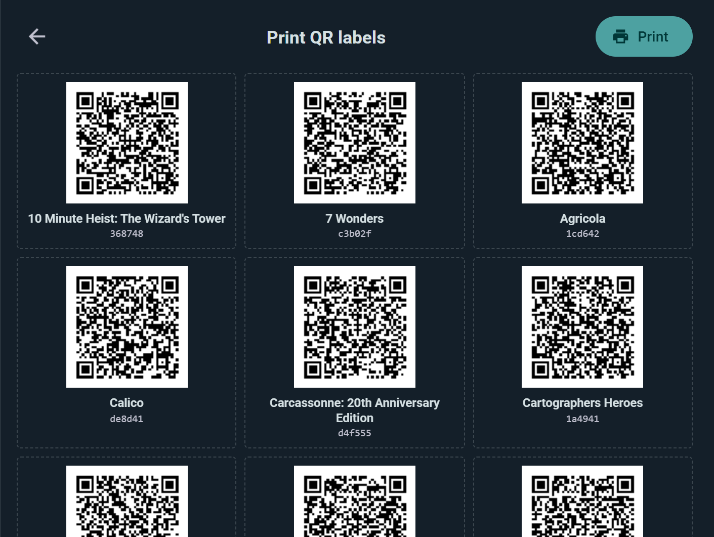 A printable A4 sheet of QR labels, one per copy