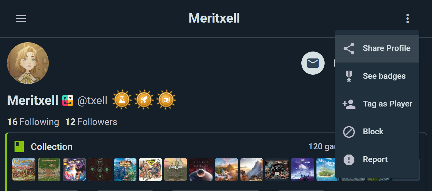 A profile's menu with Block and Report actions